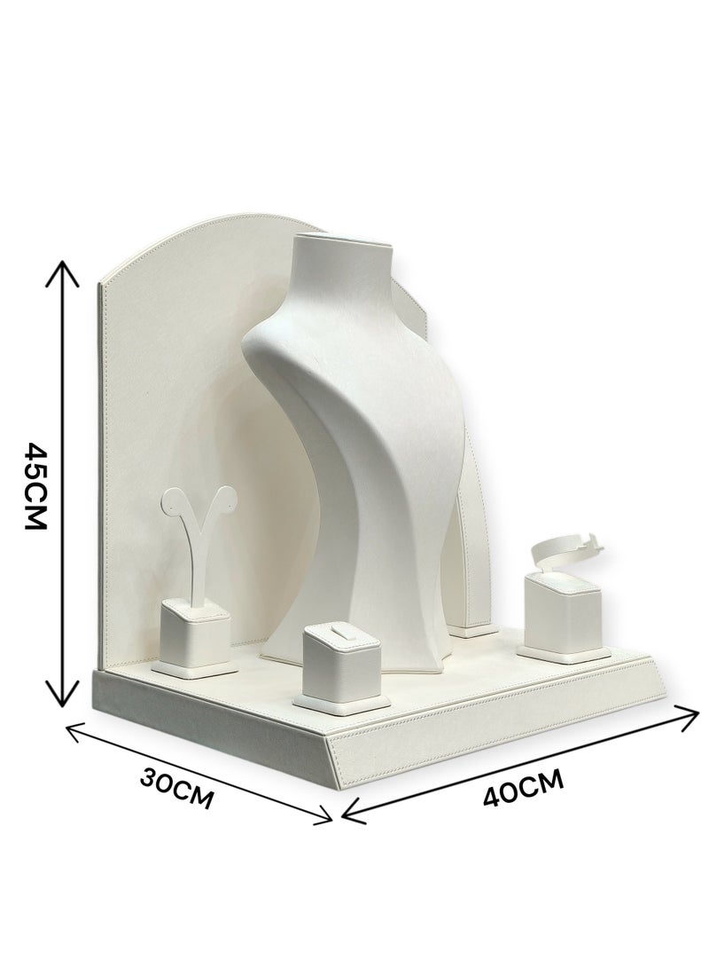 Al Seraj Premium Jewelry Set Display Stand with Background & Base | Luxury White Rexine Leather Display for Ring, Earring, Bangle, Bracelet & Necklace | Made in Dubai UAE | Jewelry Shop & Showroom Display - Image 2